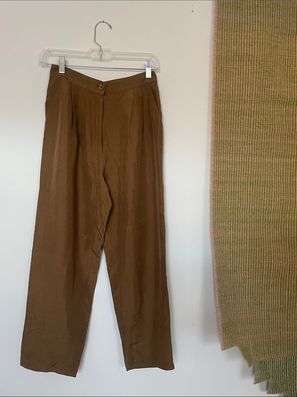 Women's 100% silk Brown High-Waist Tailored Trousers